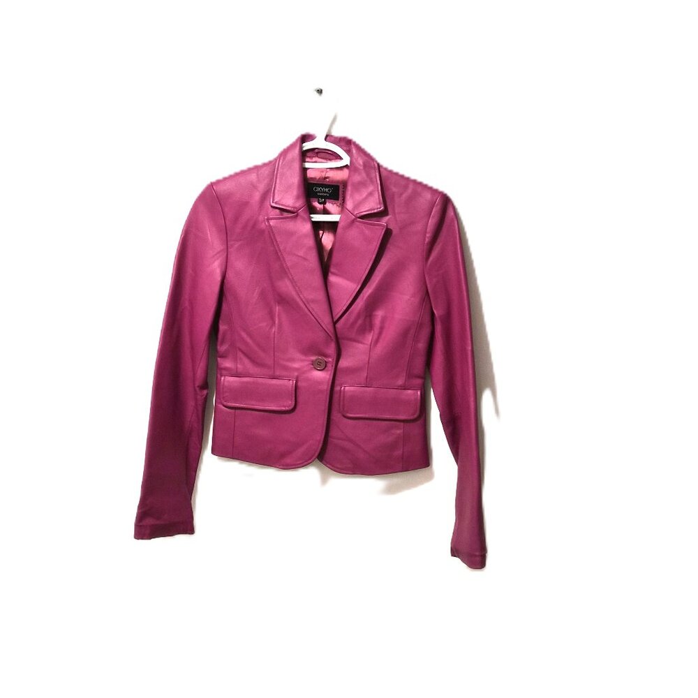 VTG Dark Pink Leather Blazer • Y2K Single‑Button Jacket S/P Barbiecore Statement